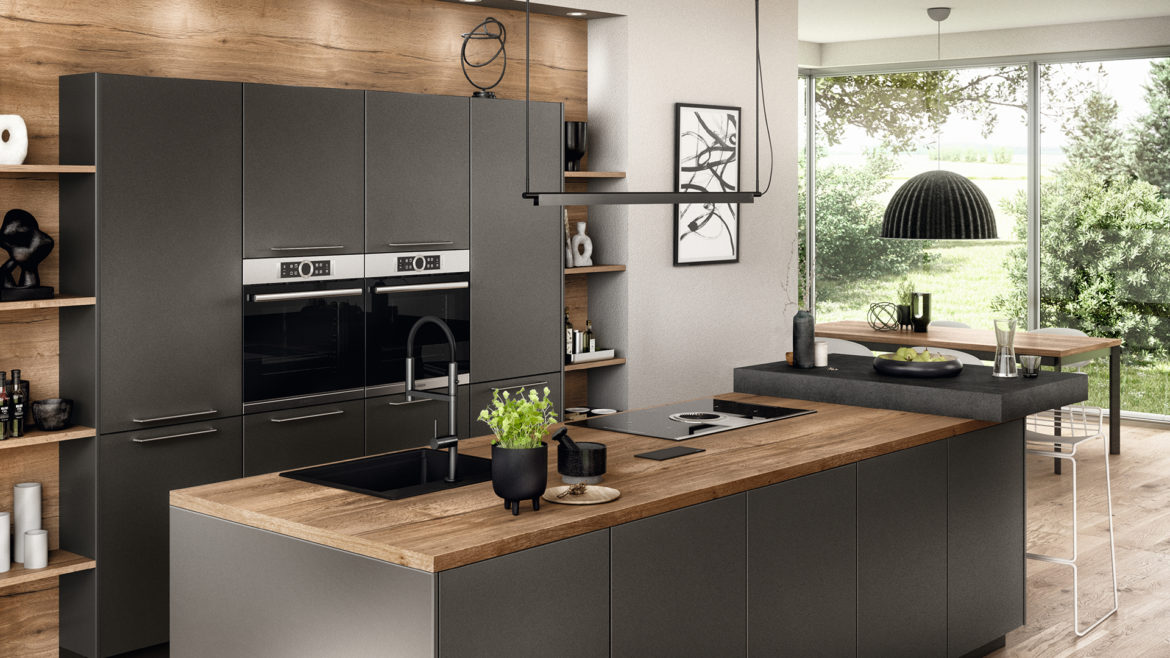 Cuisine contemporaine noire mat et bois