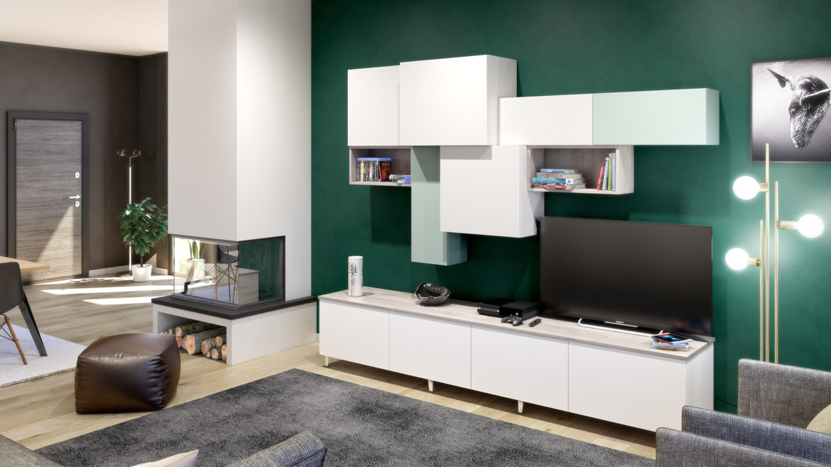Meuble TV laqué blanc